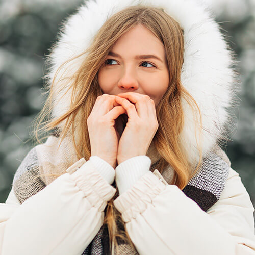 A woman with healthy wintertime skin