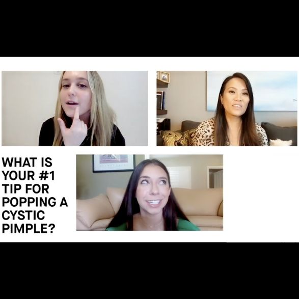 An image of Dr. Pimple Popper on a virtual interview answering acne questions