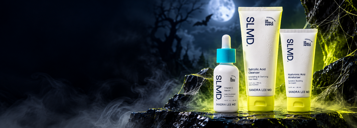 SLMD skincare in a spooky Halloween scene